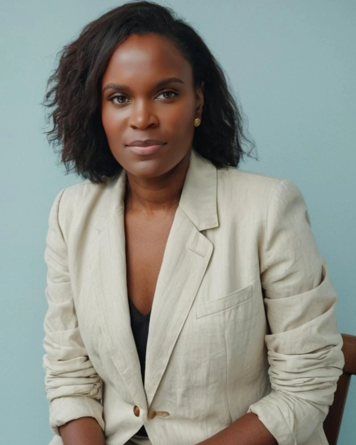 Dr Niks in a cream blazer